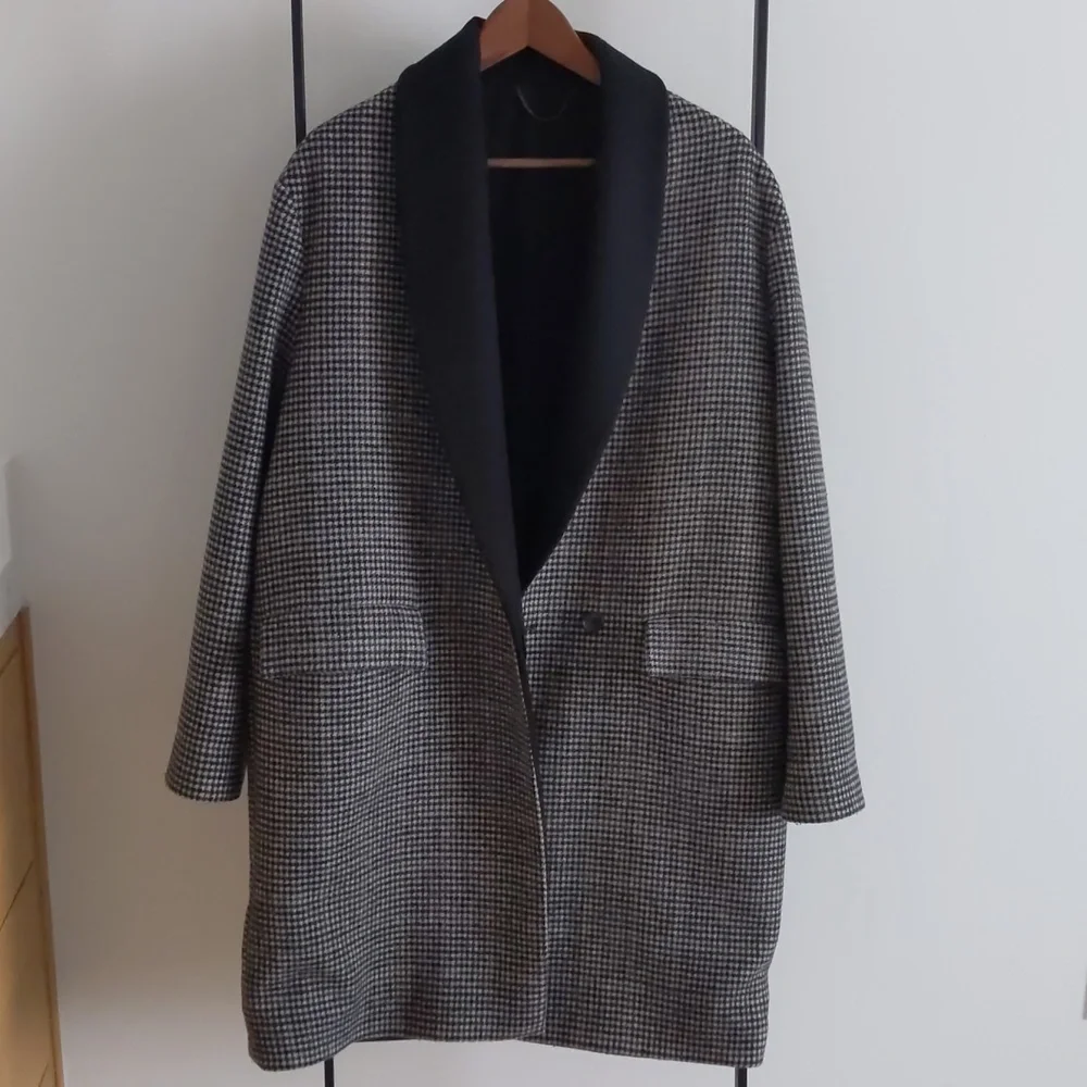 Size Medium Allsaints Paige check wool blend oversized coat - Picture 3 of 8